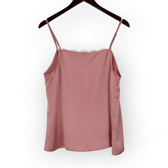 Large NEW AnnTaylor Lace Trim Square Neck Tank Camisole Mauve Blush Satin - Picture 3 of 9